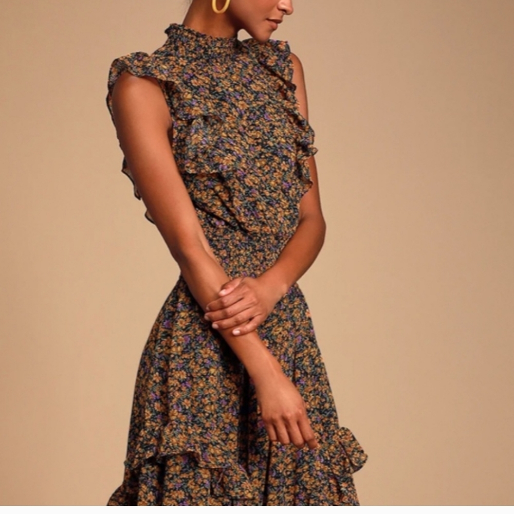 Lulus Evalina floral mock neck maxi dress